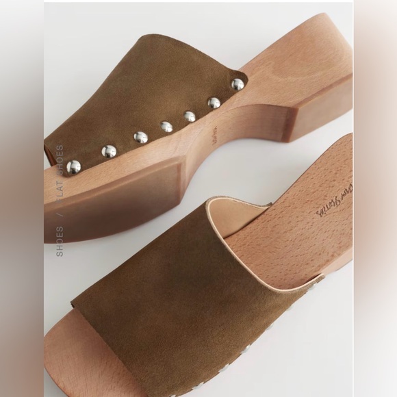 & other stories STUDDED SUEDE WOODEN CLOGS size 38 - Picture 3 of 9